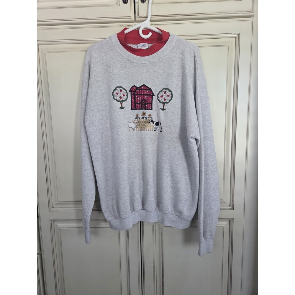 Vtg Grandma Farm Sweatshirt Womens Xl Barn Cow Apple Tree Sheep‎